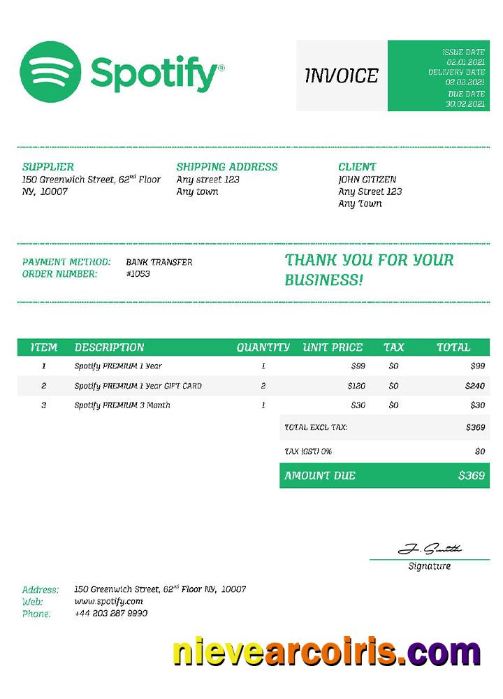 USA Spotify invoice